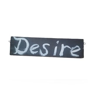Rustic Hand Painted Wood Shelf Sitter Sign "Desire" 12" by 3"